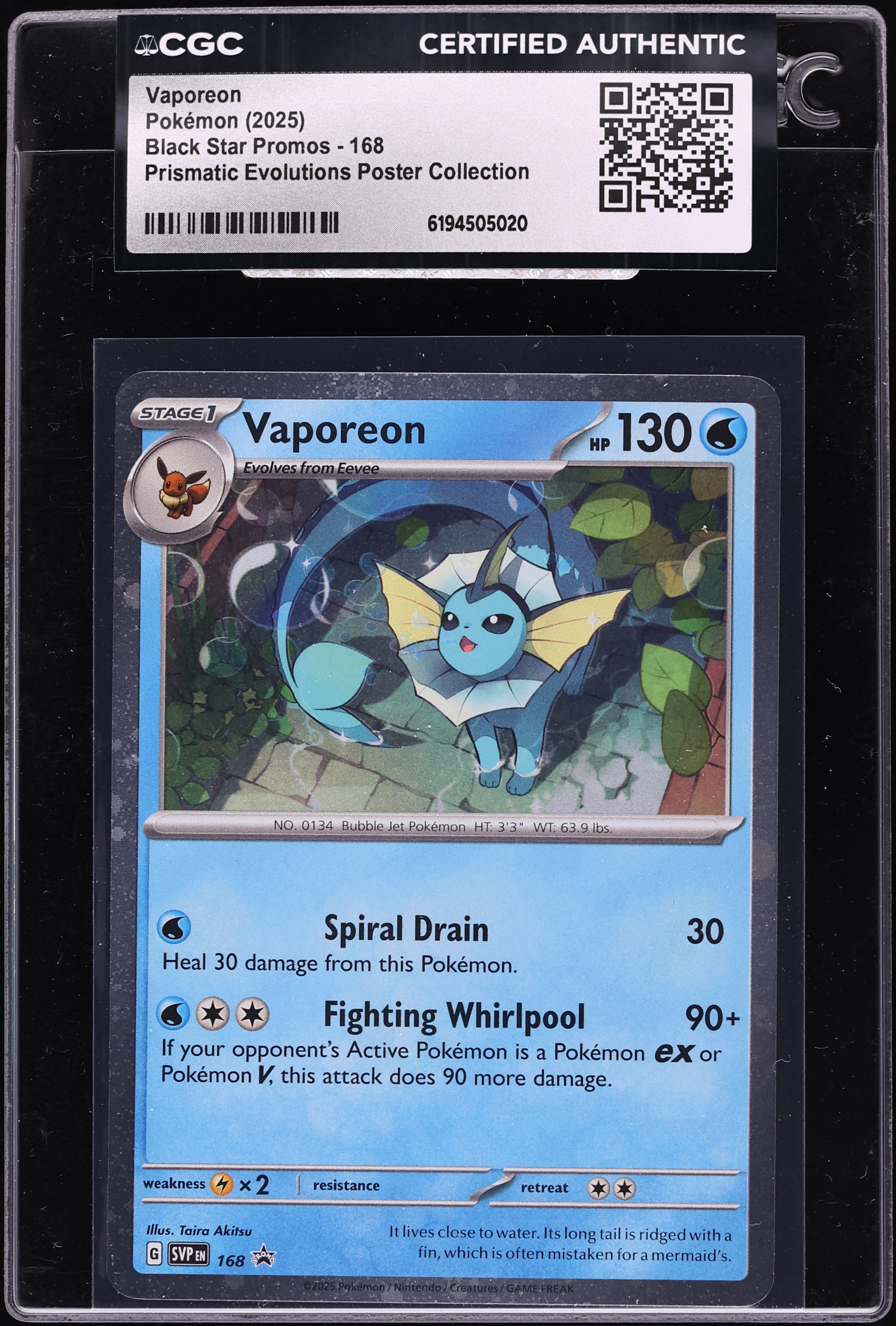 2025 Pokemon SV Promo Prismatic Evolutions Poster Collection Vaporeon #168 CGC AUTH