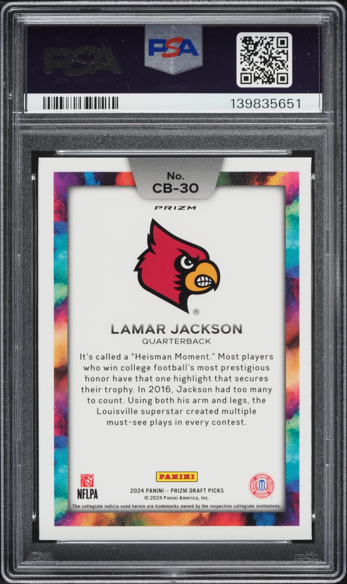 2024 Panini Prizm Draft Picks Black Color Blast Lamar Jackson #CB-30 PSA 9 MINT