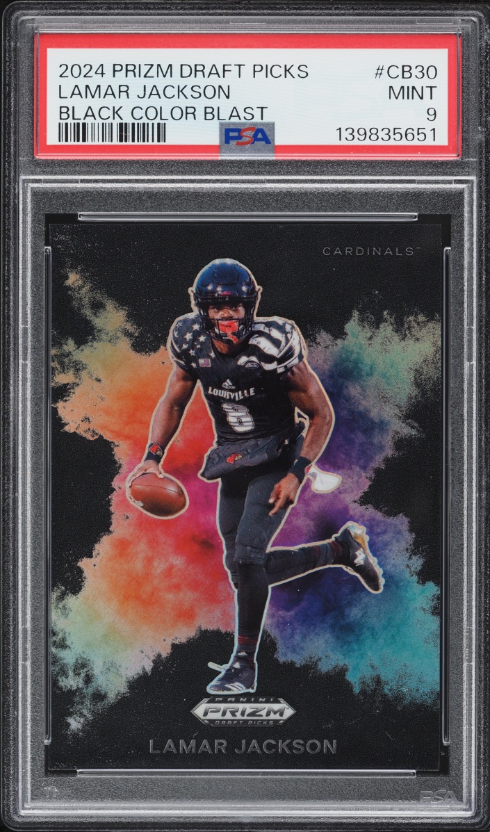 2024 Panini Prizm Draft Picks Black Color Blast Lamar Jackson #CB-30 PSA 9 MINT
