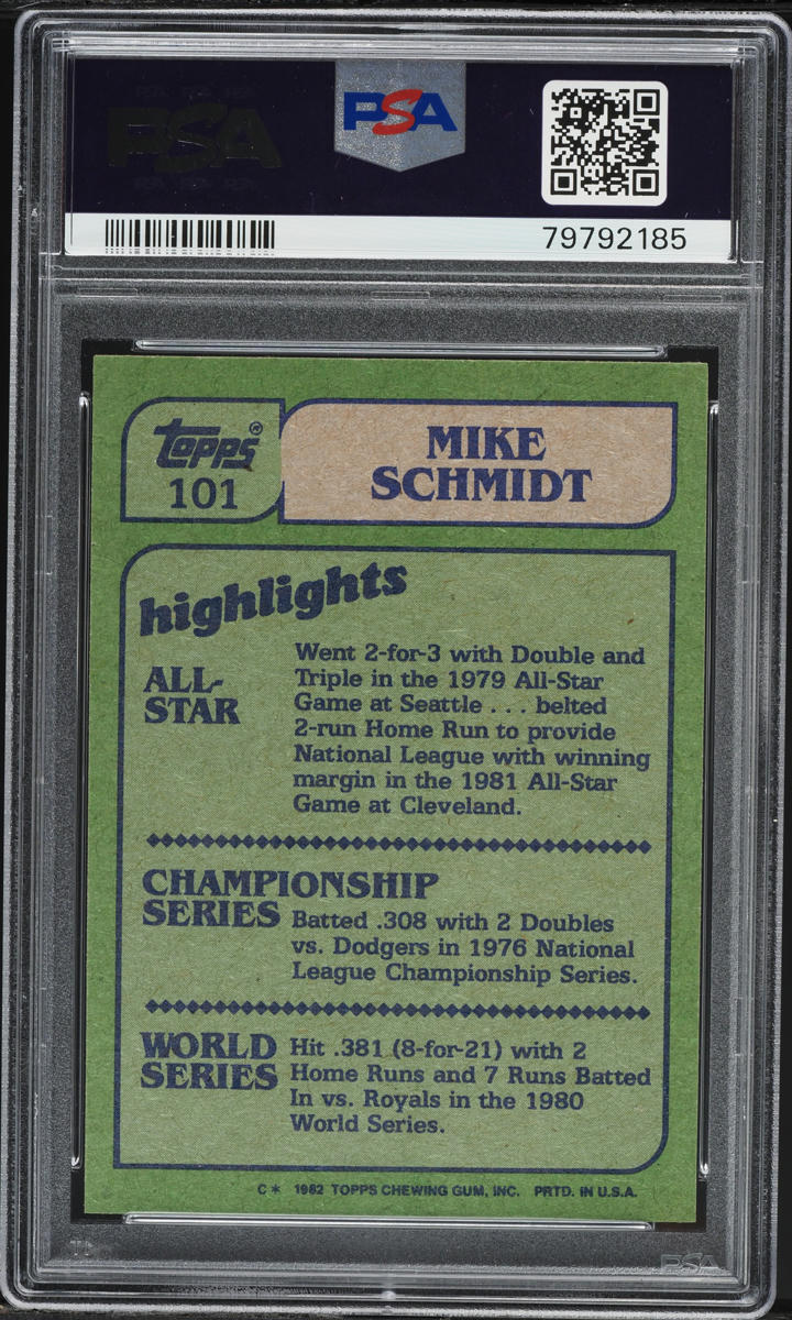 1982 Topps Mike Schmidt IN ACTION #101 PSA 8 NM-MT