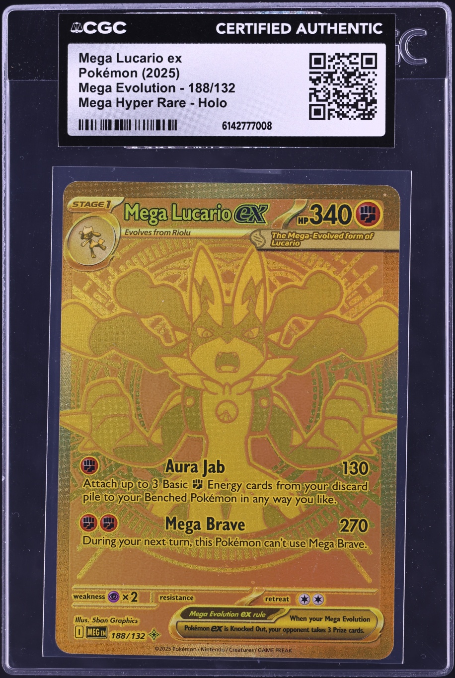 2025 Pokemon Mega Evolution Gold Rare Mega Lucario Ex #188 CGC AUTH