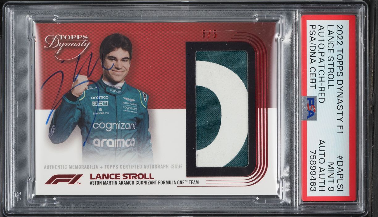 2022 Topps Dynasty Formula 1 F1 Red Lance Stroll PATCH AUTO 5/5 #DAPLSI PSA 9 MINT
