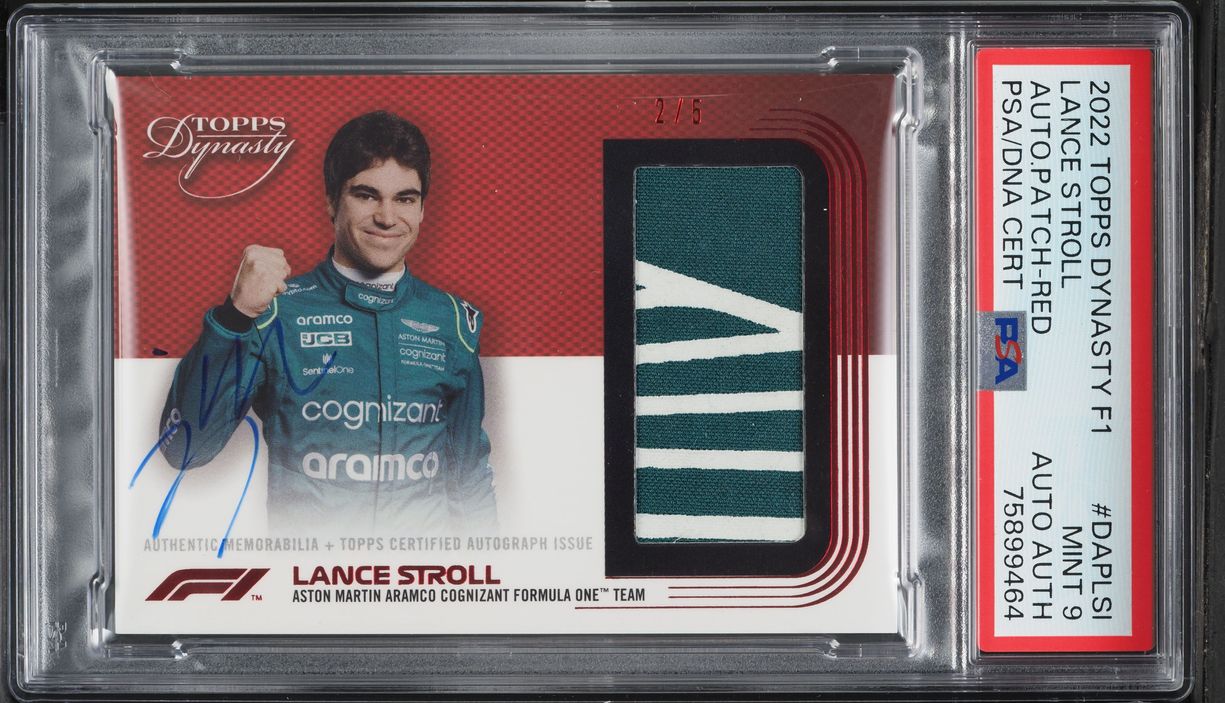 2022 Topps Dynasty Formula 1 F1 Red Lance Stroll PATCH AUTO /5 #DAPLSI PSA 9 MINT