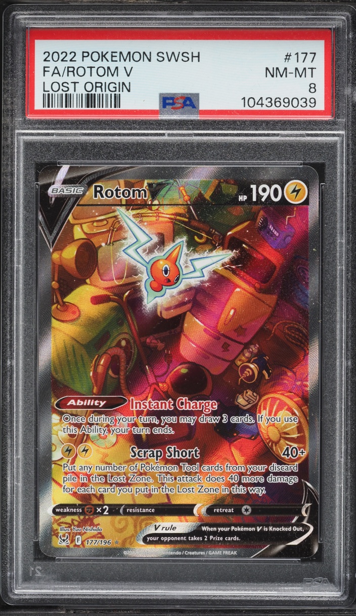 2022 Pokemon Sword & Shield Lost Origin Full Art Rotom V #177 PSA 8 NM-MT