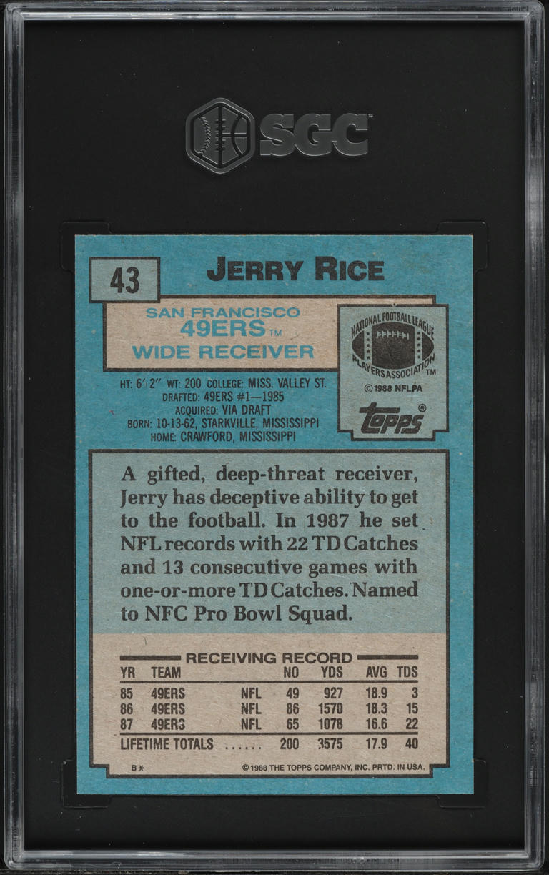 1988 Topps Football Jerry Rice ALL-PRO #43 SGC 9 MINT