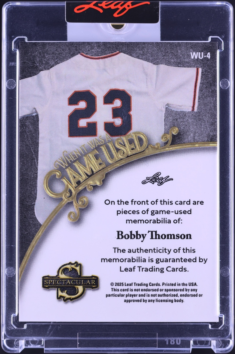 2025 Leaf Spectacular When It Was A Game Used Platinum Blue Bobby Thomson PATCH /5 #WU-4
