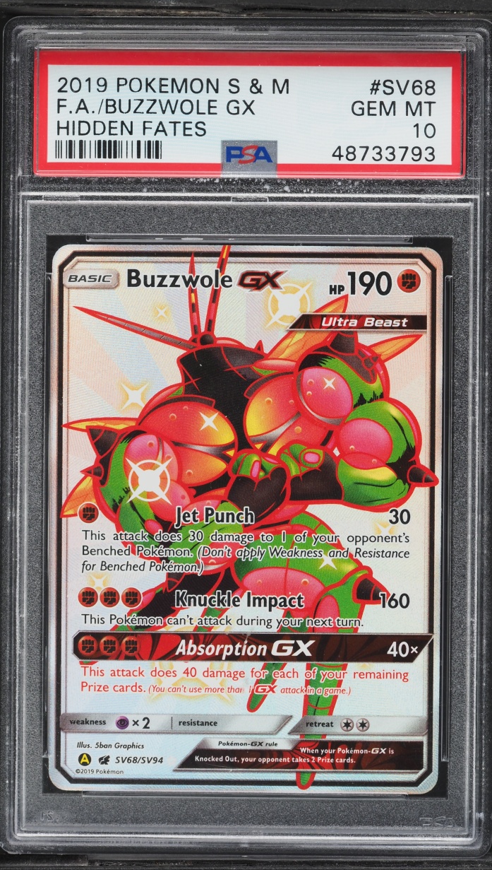 2019 Pokemon Sun & Moon Hidden Fates Full Art Buzzwole GX #SV68 PSA 10 GEM MINT