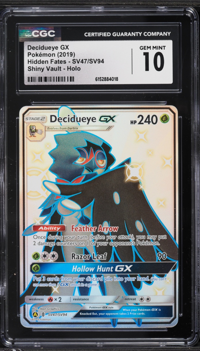 2019 Pokemon Sun & Moon Hidden Fates Shiny Vault Full Art Decidueye GX #SV47 CGC 10 GEM MINT