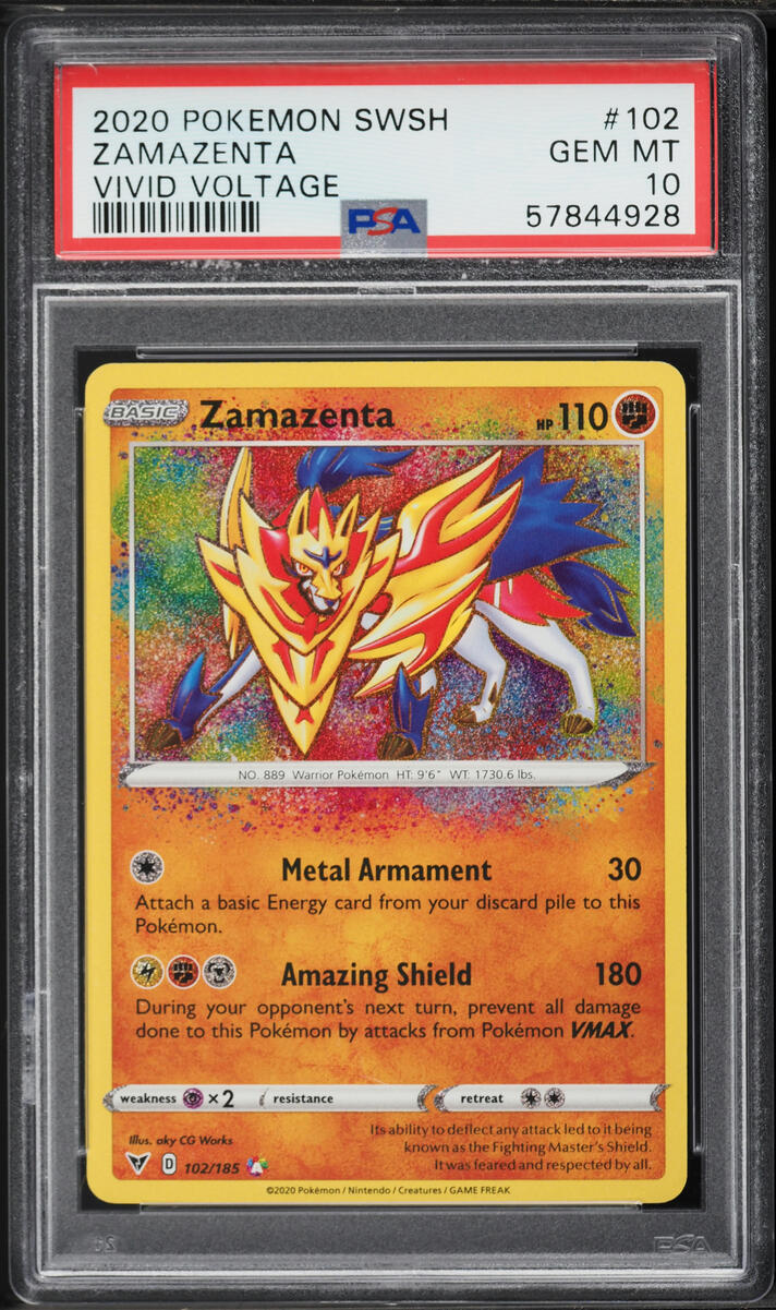 2020 Pokemon Sword & Shield Vivid Voltage Amazing Rare Zamazenta #102 PSA 10 GEM MINT
