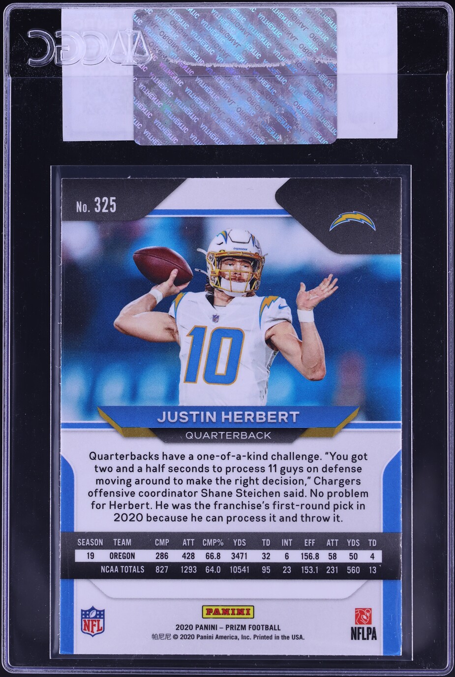 2020 Panini Prizm Justin Herbert ROOKIE #325 CGC AUTH