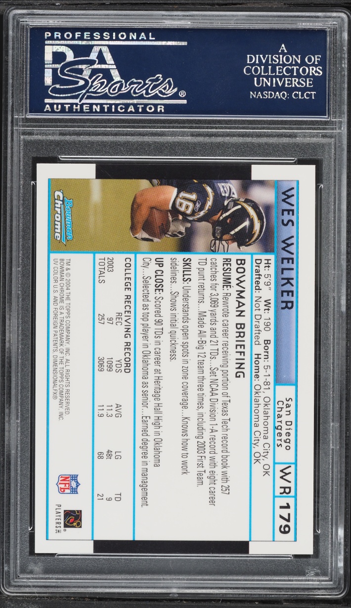 2004 Bowman Chrome Refractor Wes Welker ROOKIE #179 PSA 9 MINT