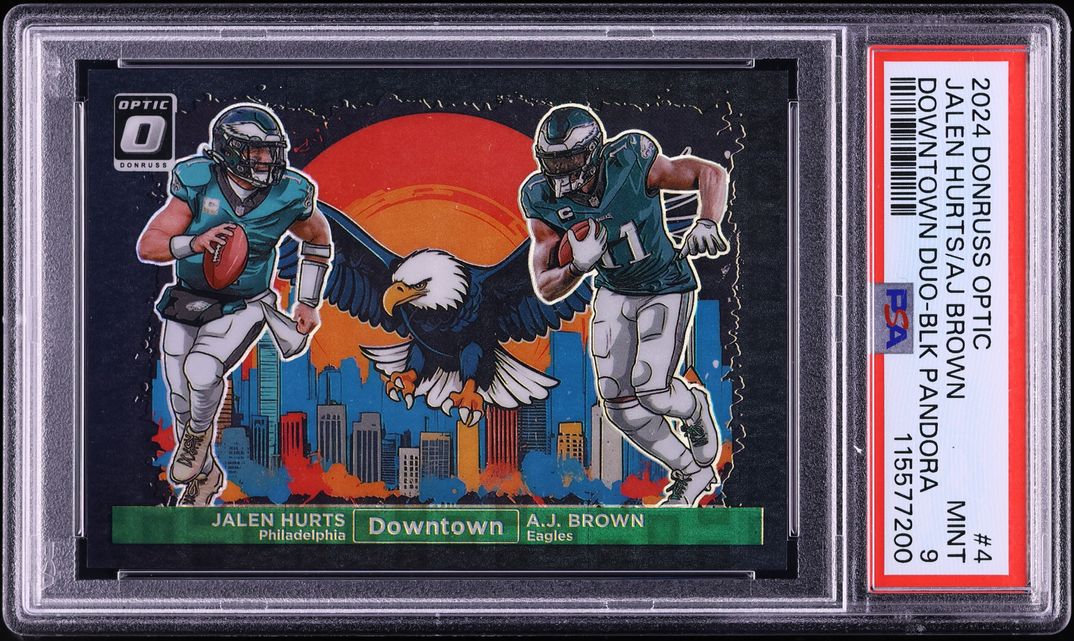 2024 Donruss Optic Downtown Duos Black Pandora Jalen Hurts & A.J. Brown /25 #4 PSA 9 MINT