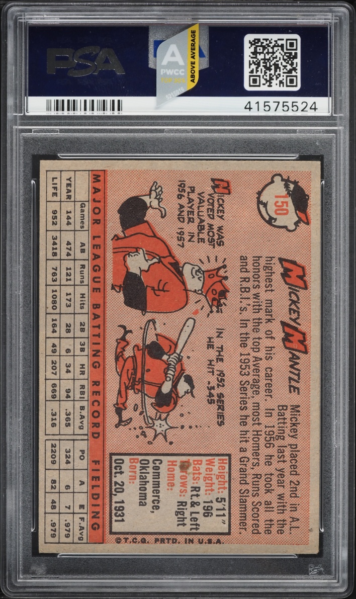 1958 Topps Mickey Mantle #150 PSA 5 EX