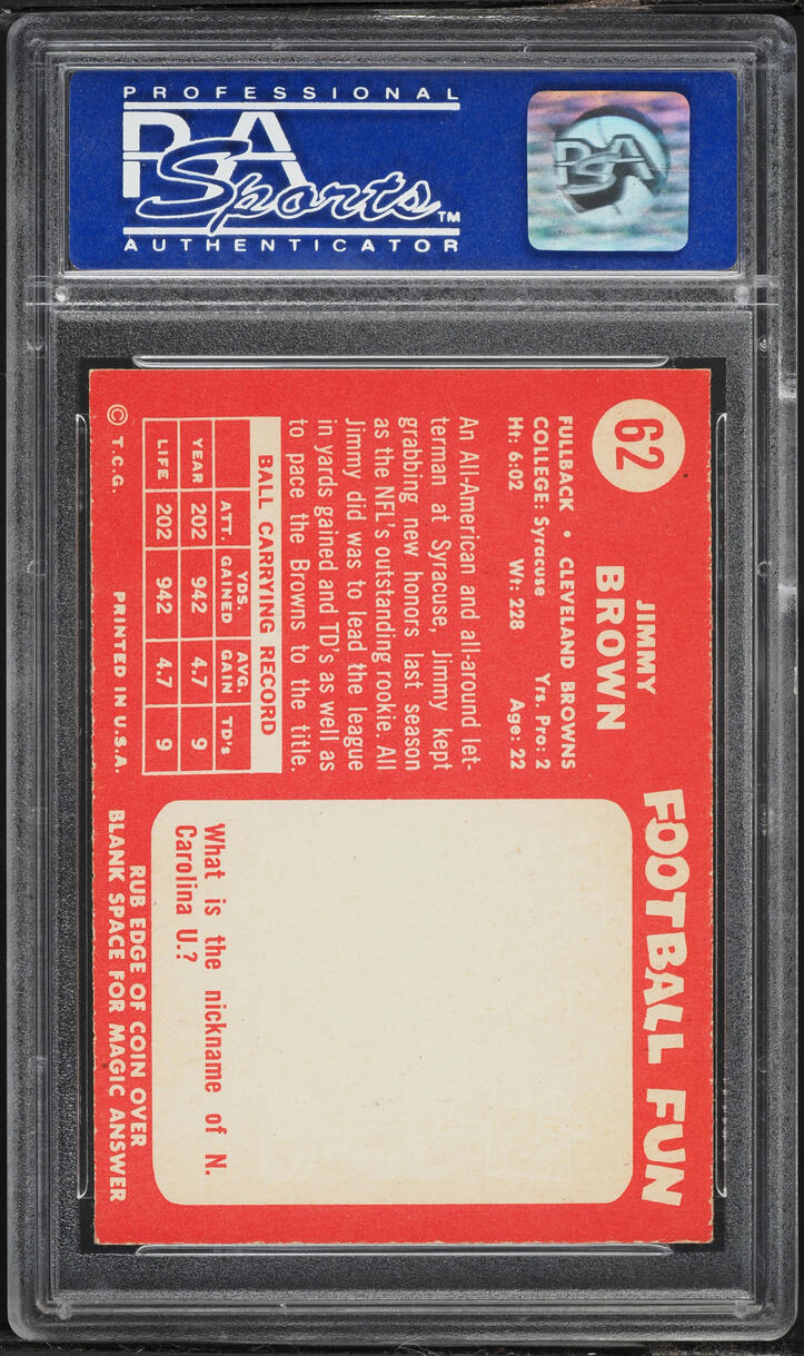 1958 Topps Football Jim Brown ROOKIE #62 PSA 7 NRMT