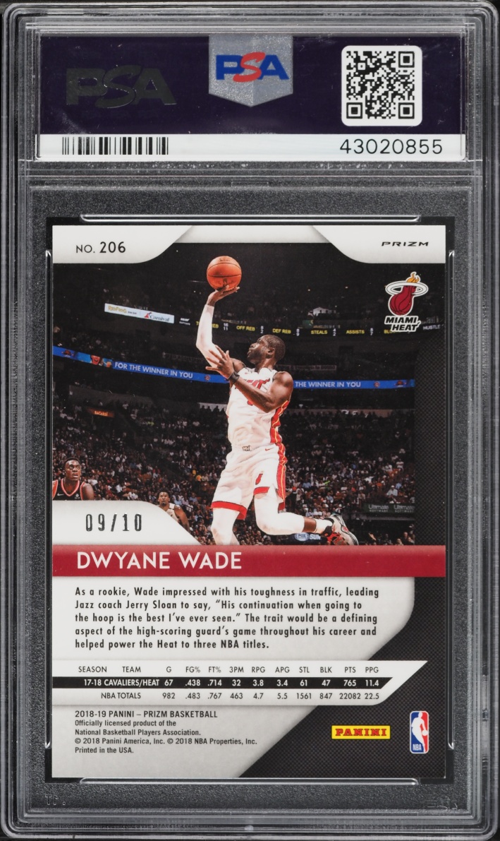 2018 Panini Prizm Gold Dwyane Wade Jersey # 9/10 #206 PSA 10 GEM MINT