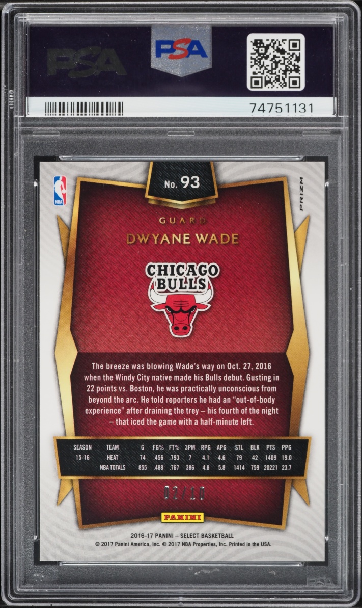 2016 Select Gold Prizm Dwyane Wade /10 #93 PSA 9 MINT
