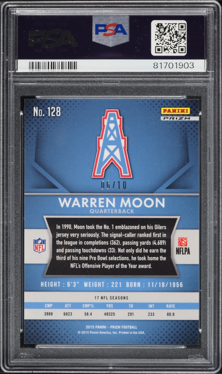 2015 Panini Prizm Gold Warren Moon AUTO /10 #128 PSA 8 NM-MT
