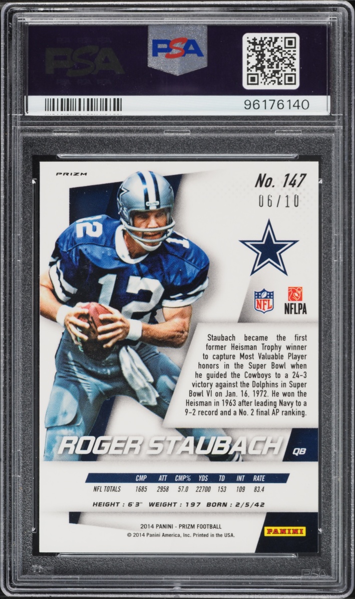 2014 Panini Prizm Gold Roger Staubach /10 #147 PSA 10 GEM MINT