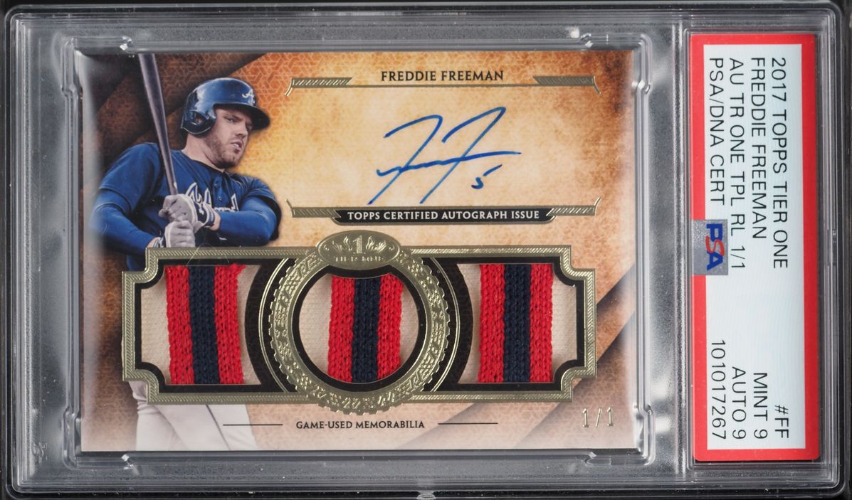 2017 Topps Tier One Triple Freddie Freeman PATCH AUTO DNA 9 1/1 #AT1TR-FF PSA 9 MINT