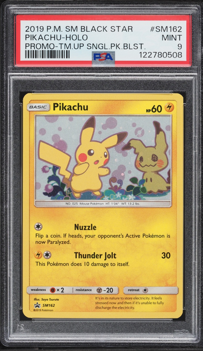 2019 Pokemon Sun & Moon Black Star Promo Team Up Holo Pikachu #SM162 PSA 9 MINT