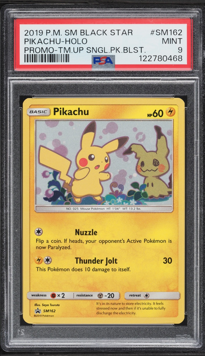 2019 Pokemon Sun & Moon Promo Team Up Single Pack Blister Holo Pikachu #SM162 PSA 9 MINT