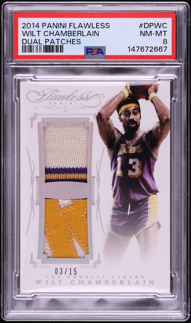 2014 Panini Flawless Dual Wilt Chamberlain PATCH /15 #DP-WC PSA 8 NM-MT