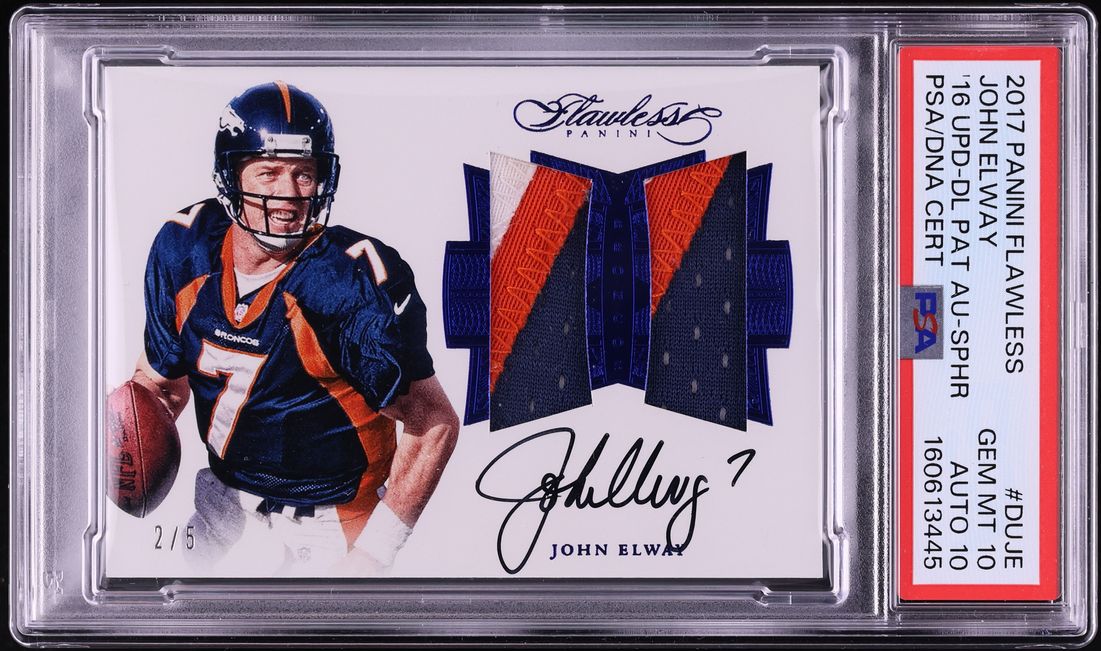 2017 Panini Flawless '16 Update Saphire John Elway PATCH AUTO DNA 10 /5 #DU-JE PSA 10 GEM MINT