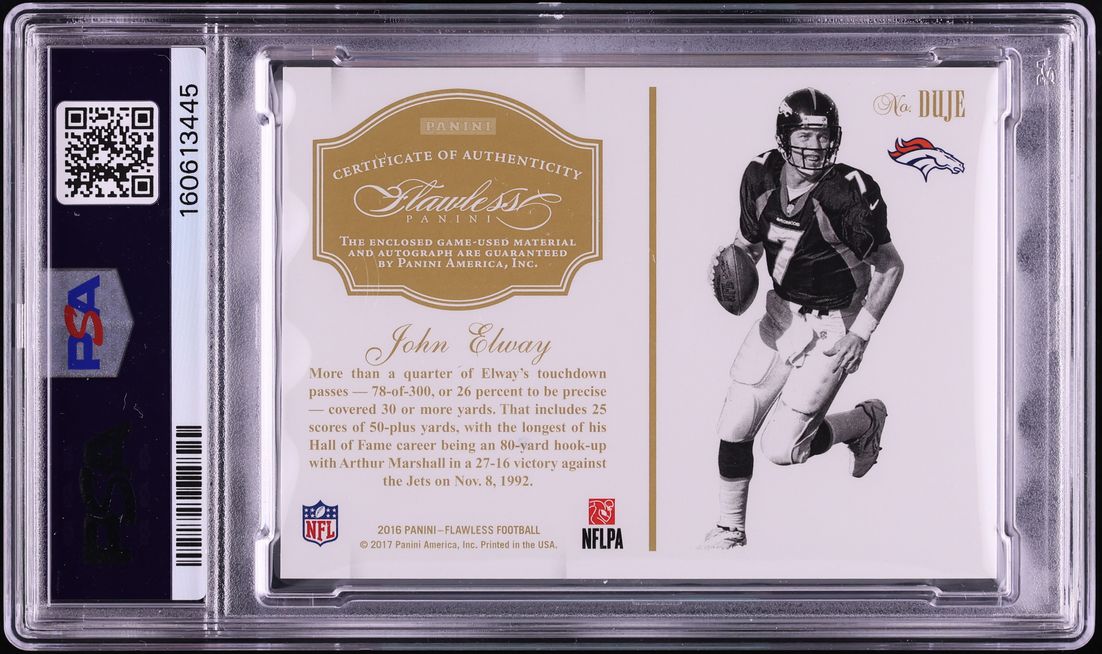 2017 Panini Flawless '16 Update Saphire John Elway PATCH AUTO DNA 10 /5 #DU-JE PSA 10 GEM MINT - Photo 2