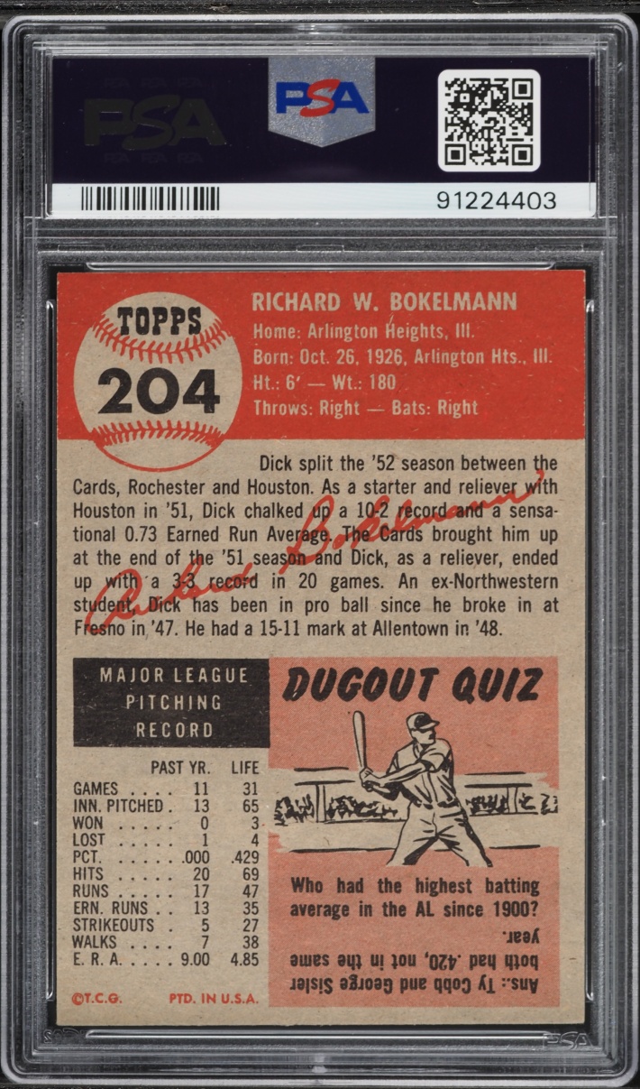 1953 Topps Dick Bokelmann #204 PSA 8 NM-MT
