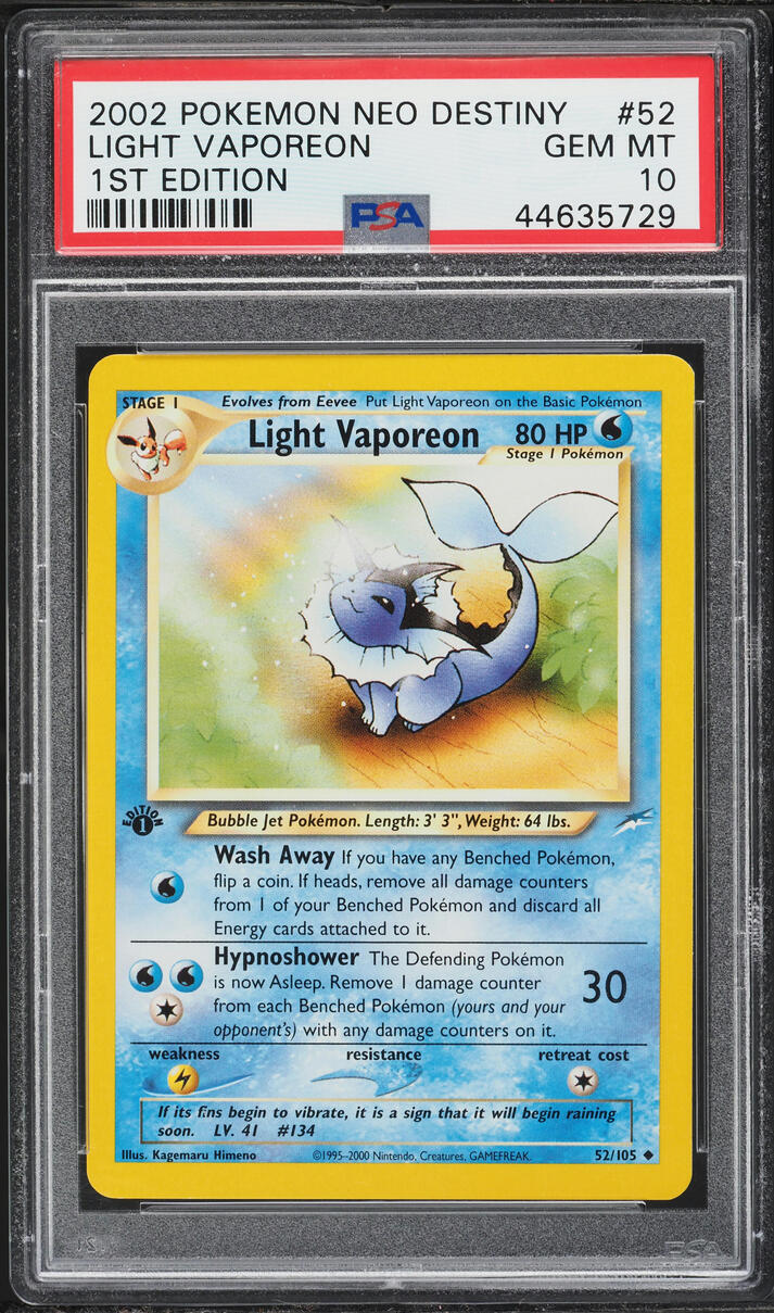 2002 Pokemon Neo Destiny 1st Edition Light Vaporeon #52 PSA 10 GEM MINT