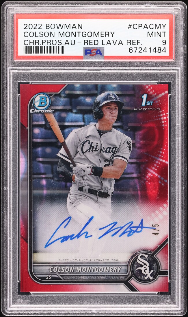 2022 Bowman Chrome Red Lava Ref. Colson Montgomery PROSPECT AUTO /5 PSA 9 MINT