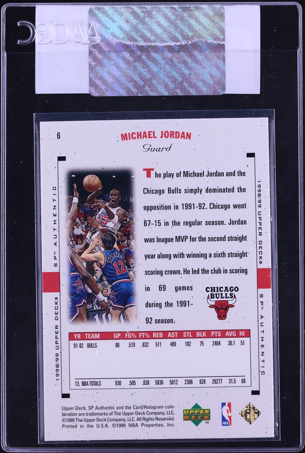 1998 SP Authentic Michael Jordan #6 CGC AUTH