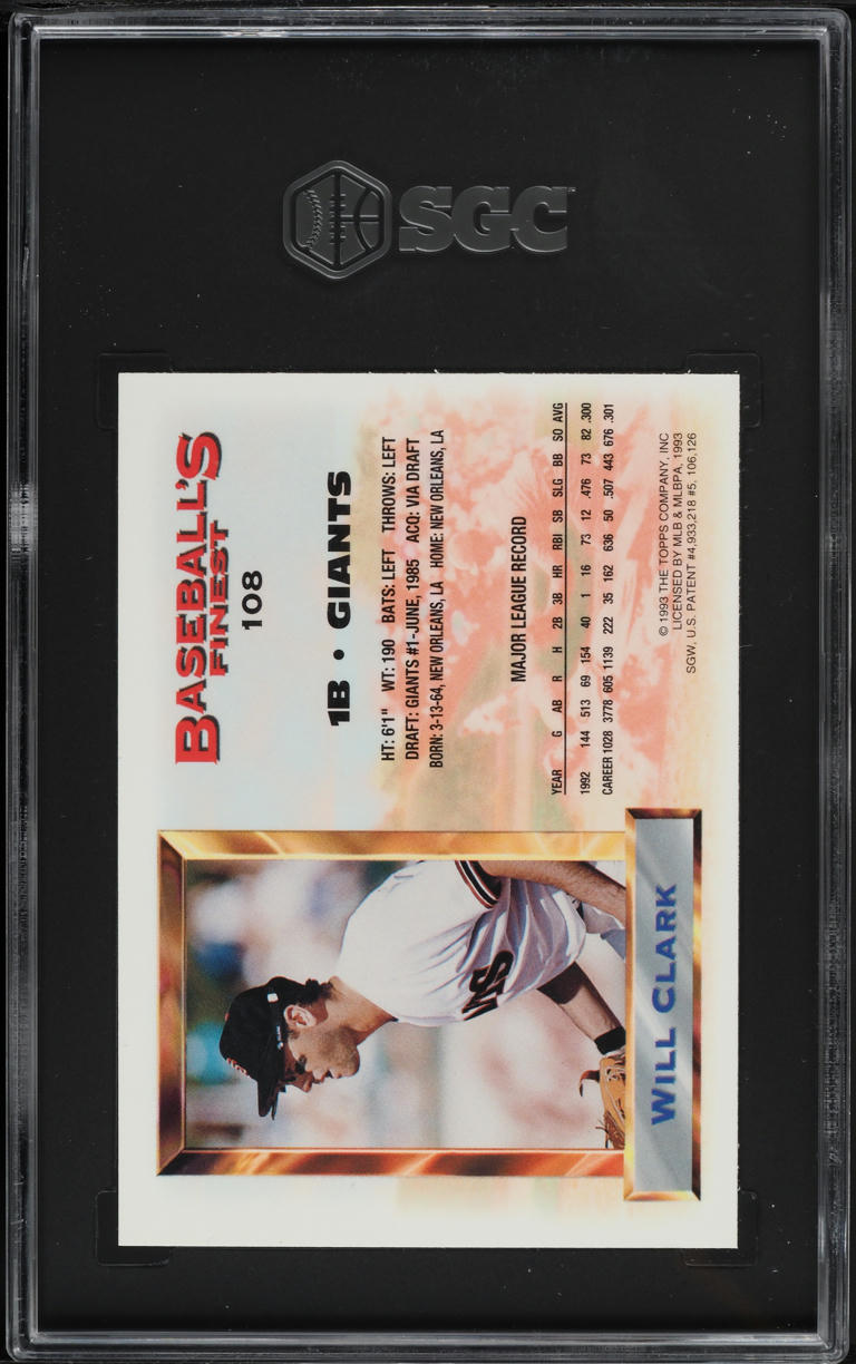 1993 Finest Refractor Will Clark #108 SGC 8 NM-MT