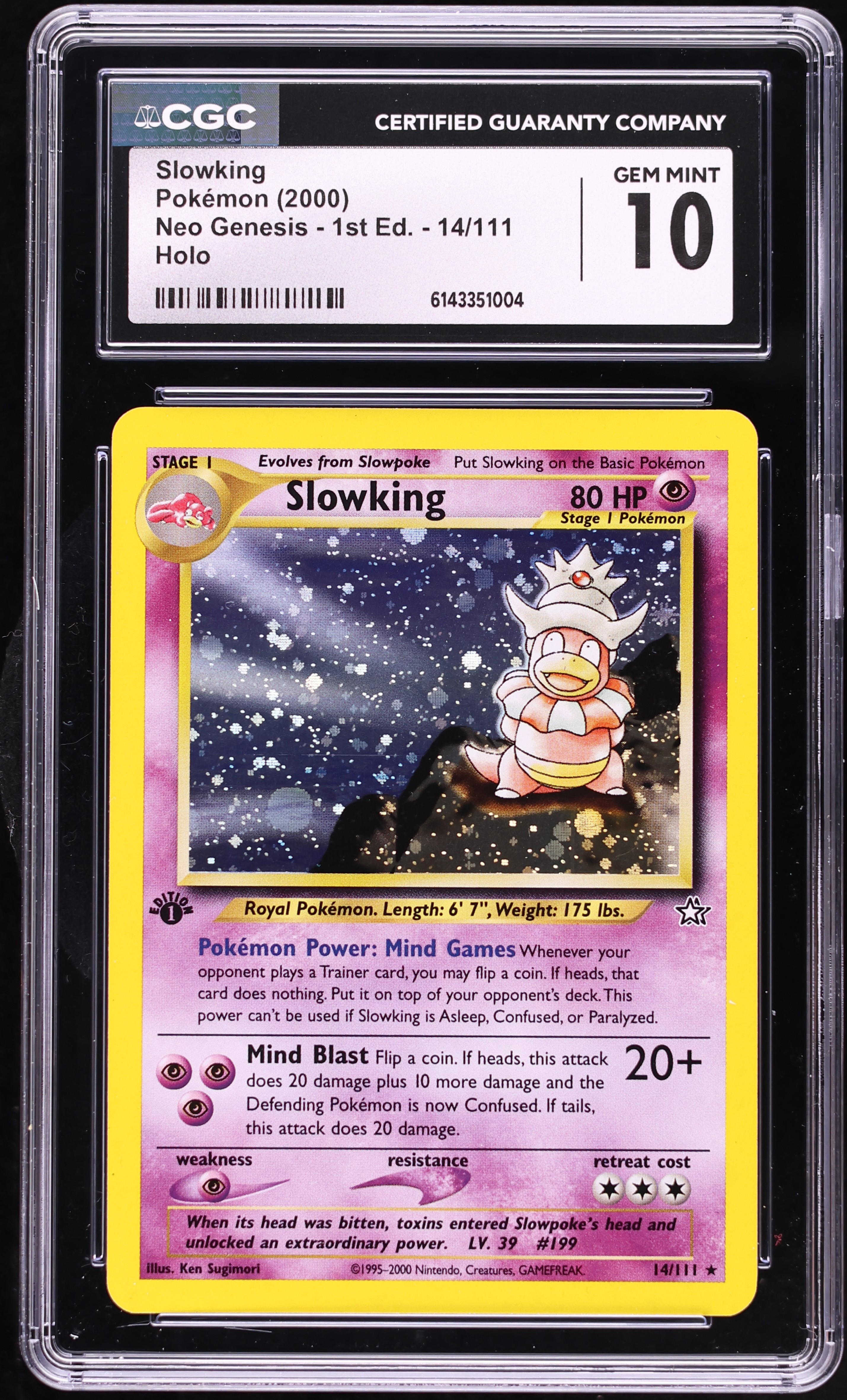 2000 Pokemon Neo Genesis 1st Edition Holo Slowking #14 CGC 10 GEM MINT
