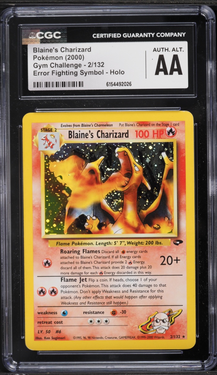 2000 Pokemon Gym Challenge Fighting Symbol Error Holo Blaine's Charizard #2 CGC ALTERED AUTH