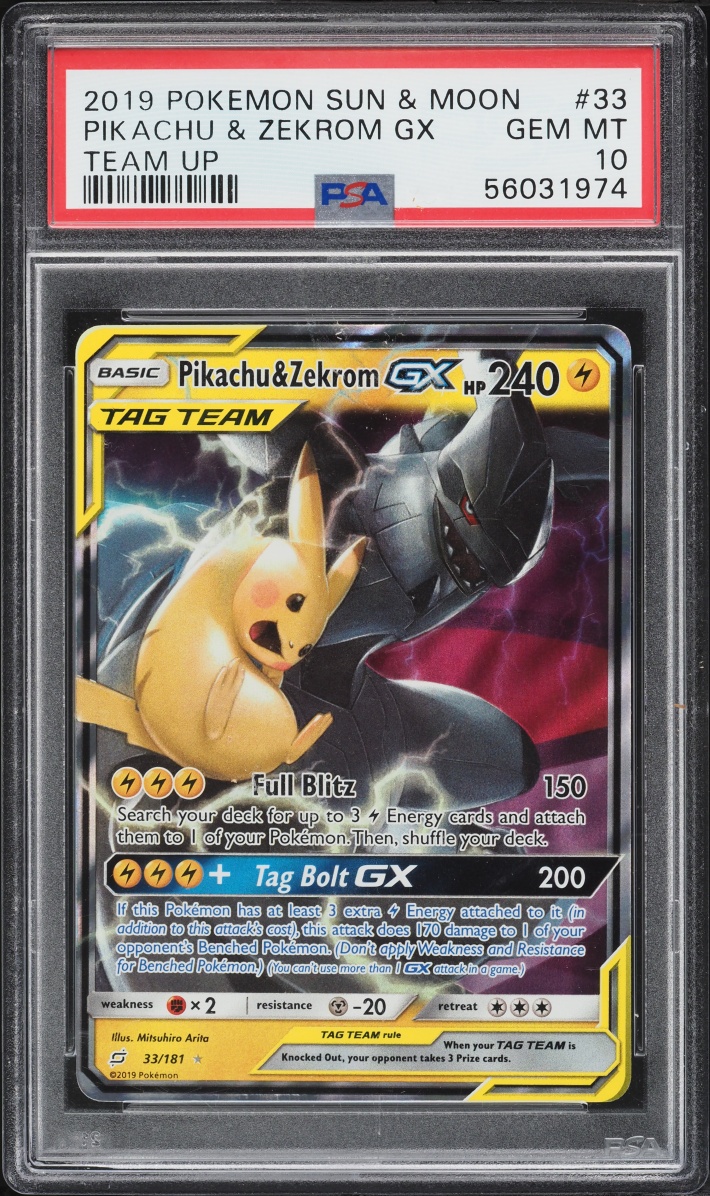2019 Pokemon Sun & Moon Team Up Holo Pikachu & Zekrom GX #33 PSA 10 GEM MINT
