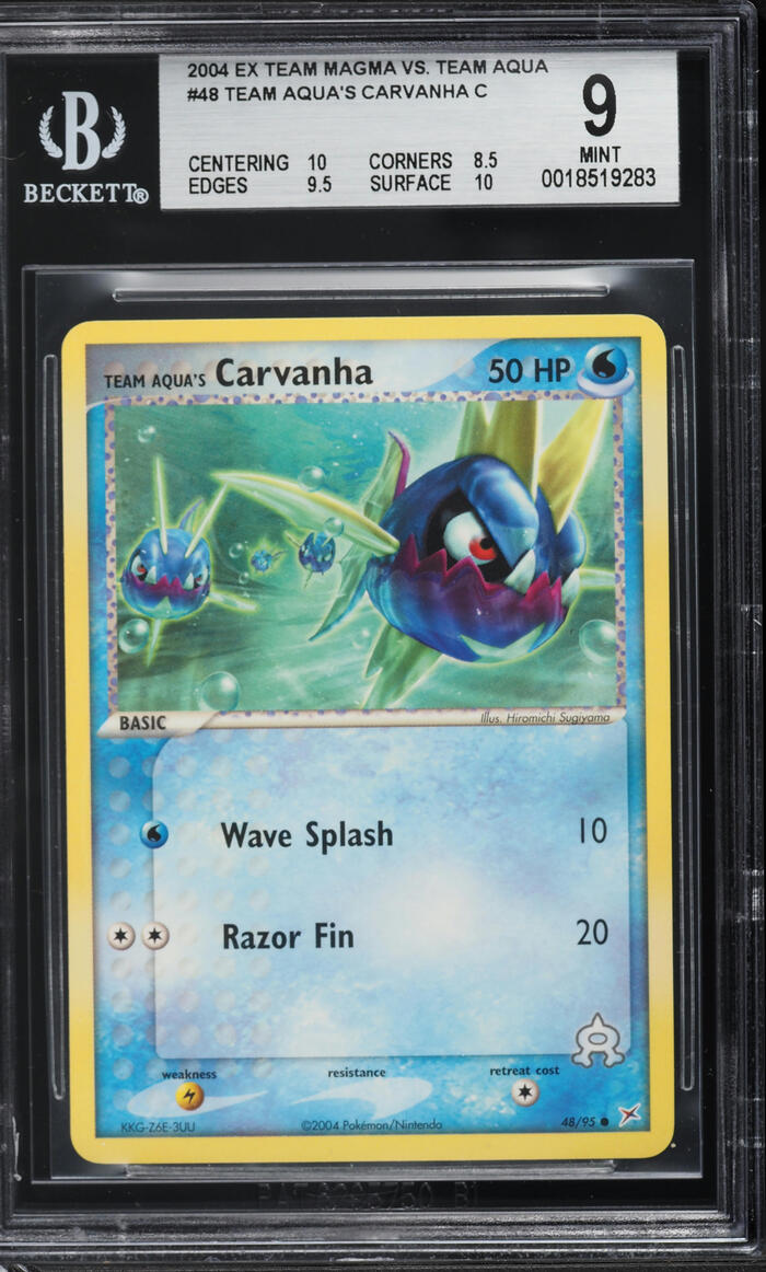 2004 Pokemon EX Team Magma Vs. Aqua Team Aqua's Carvanha #48 BGS 9 MINT