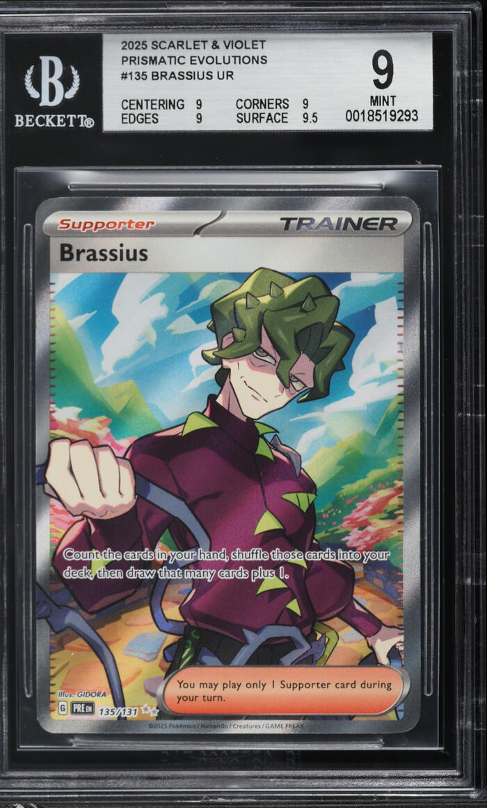 2025 Pokemon Scarlet & Violet Prismatic Evolutions Full Art Brassius #135 BGS 9 MINT