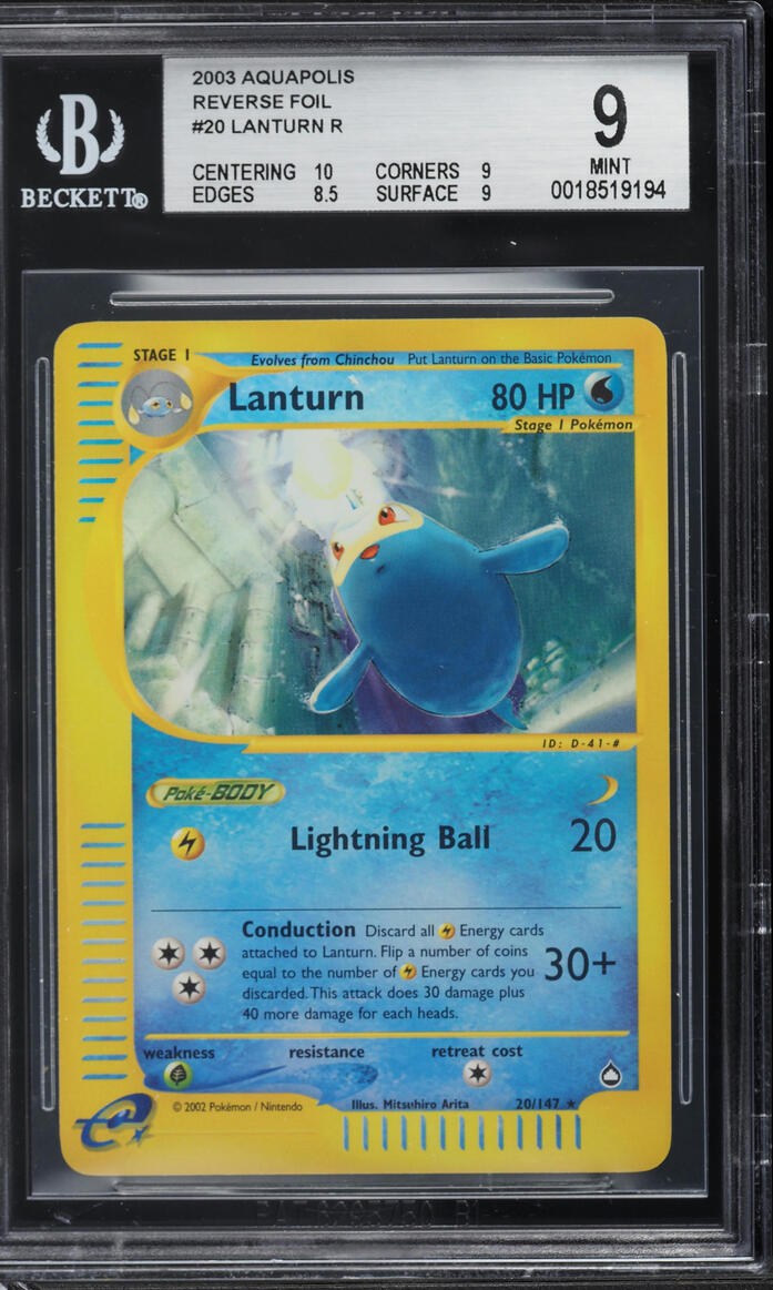 2003 Pokemon Aquapolis Reverse Holo Lanturn #20 BGS 9 MINT