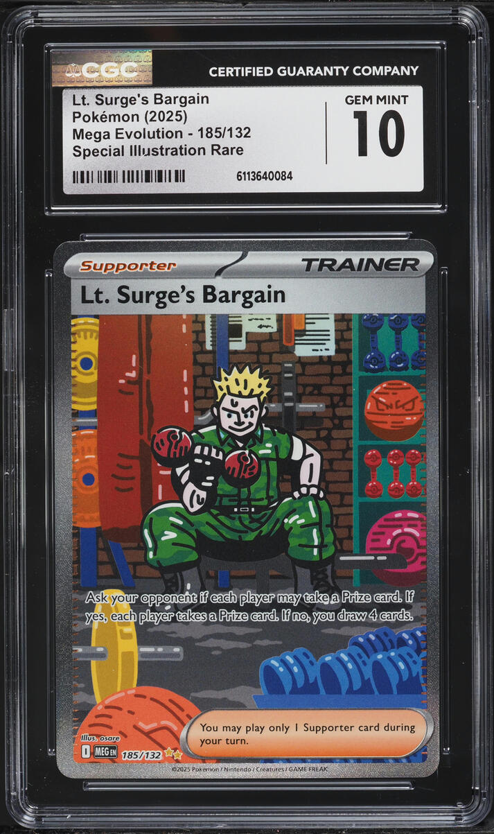 2025 Pokemon Mega Evolution SIR Lt. Surge's Bargain #185 CGC 10 GEM MINT