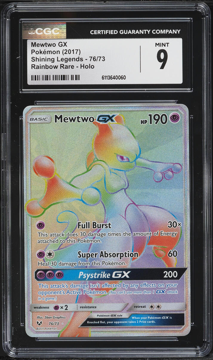 2017 Pokemon Sun & Moon Shining Legends Rainbow Rare Mewtwo GX #76 CGC 9 MINT
