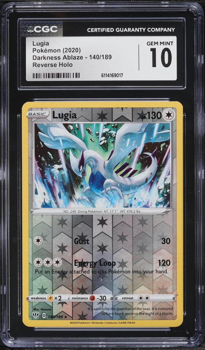 2020 Pokemon Sword & Shield Darkness Ablaze Reverse Holo Lugia #140 CGC 10 GEM MINT