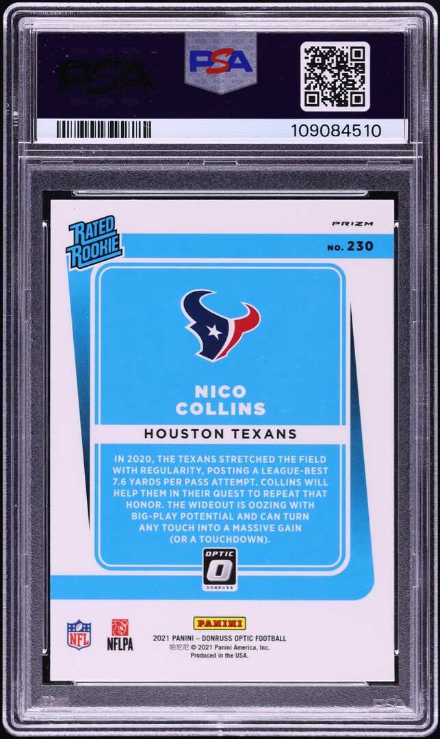 2021 Donruss Optic Holo Nico Collins ROOKE #230 PSA 10 GEM MINT