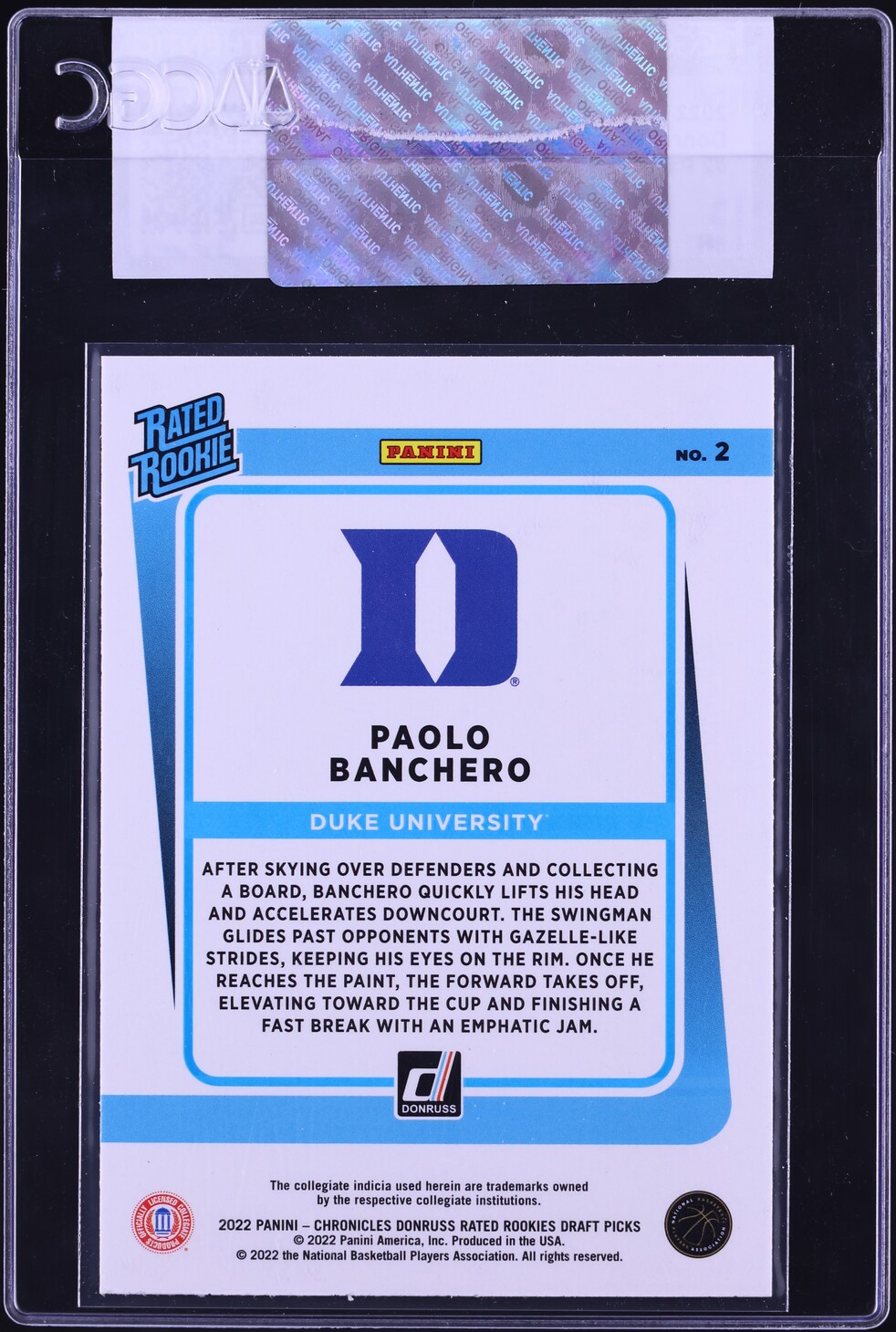 2022 Panini Chronicles Draft Picks Donruss Paolo Banchero ROOKIE #2 CGC AUTH