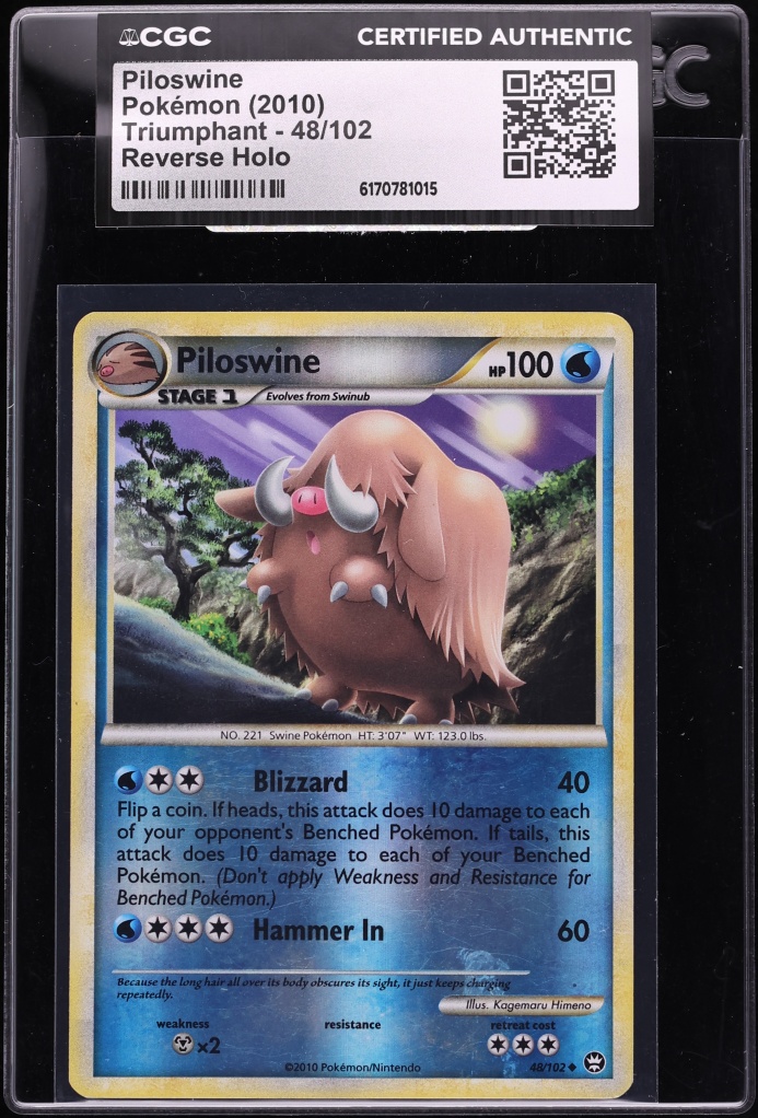 2010 Pokemon HeartGold & SoulSilver Triumphant Reverse Holo Piloswine #48 CGC AUTH
