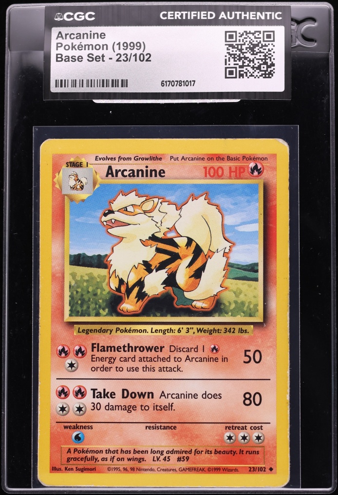 1999 Pokemon Base Set Arcanine #23 CGC AUTH