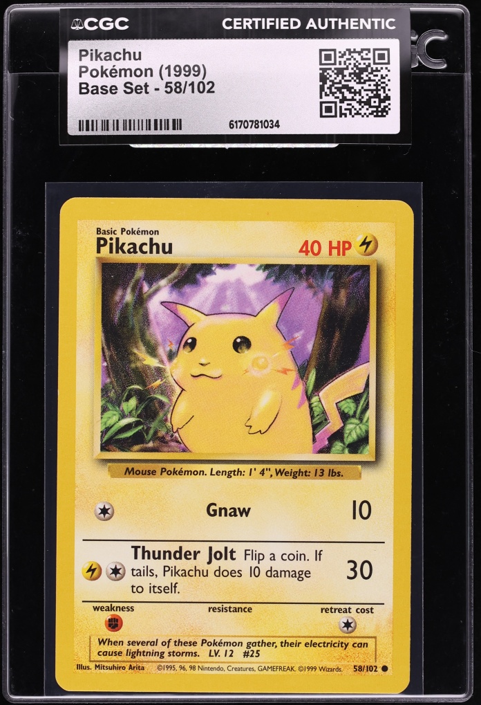 1999 Pokemon Base Set Yellow Cheeks Pikachu #58 CGC AUTH