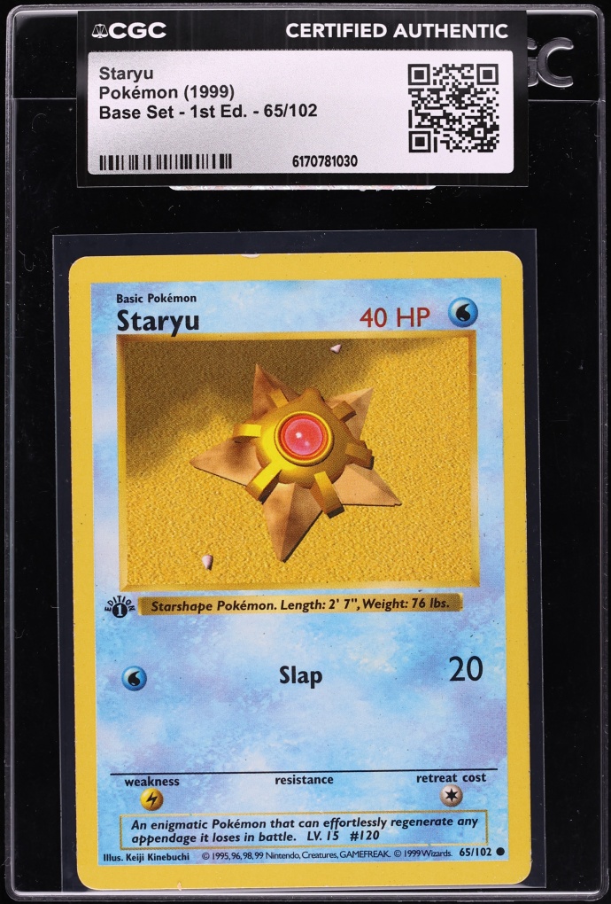 1999 Pokemon Base Set Shadowless 1st Edition Staryu #65 CGC AUTH