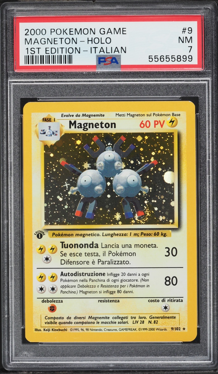 2000 Pokemon Italian Base Set 1st Edition Holo Magneton #9 PSA 7 NRMT