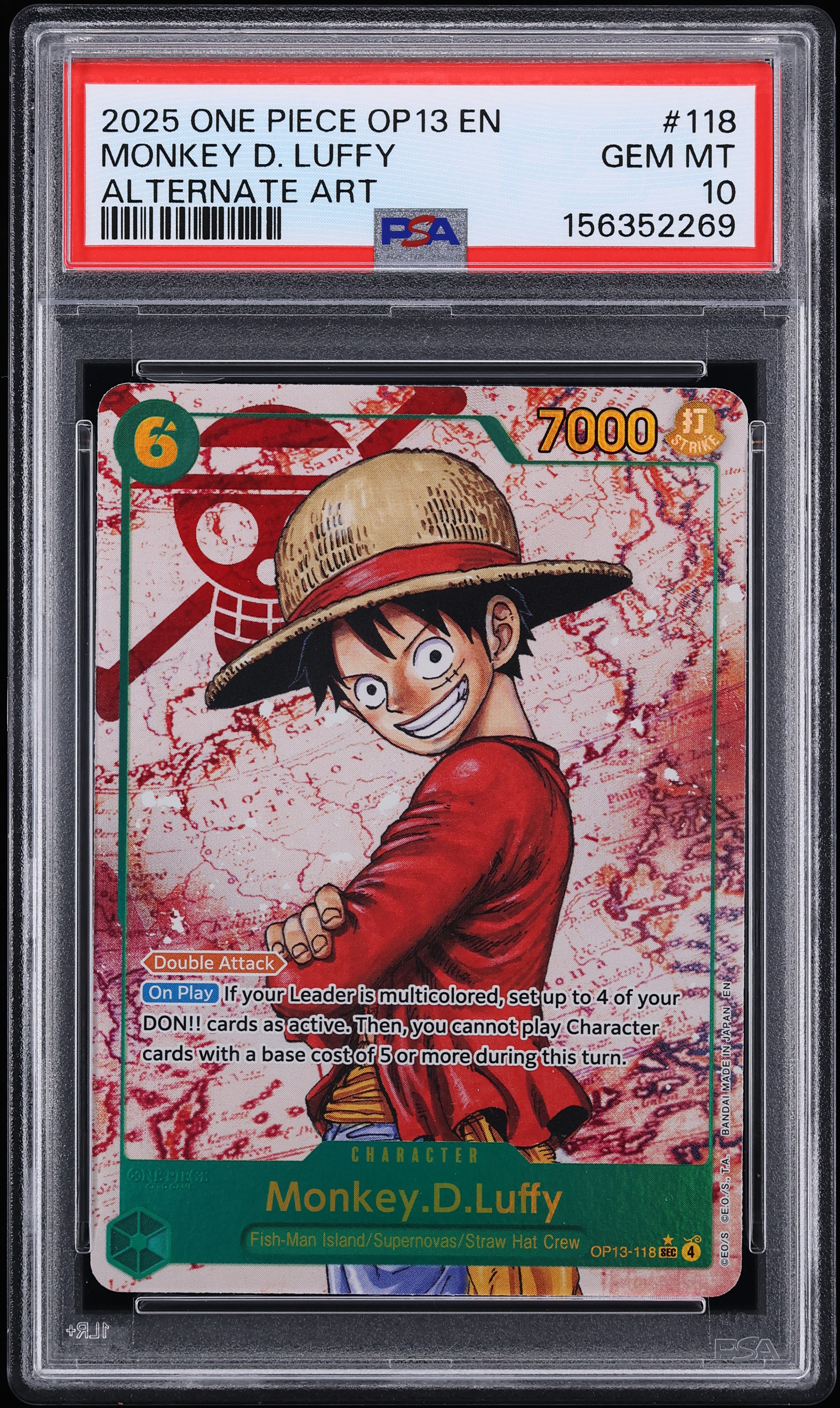 2025 One Piece Carrying On His Will SEC Alt Art Monkey D. Luffy #OP13-118 PSA 10 GEM MINT